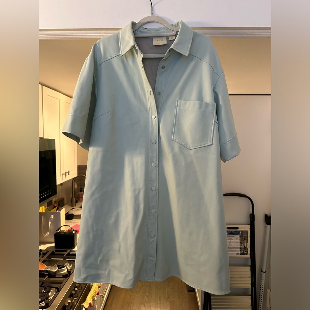 Maeve by Anthropologie Faux Leather Shirt Dress (Mint)